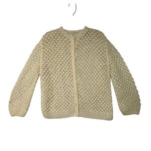 Cream Textured Knit‎ Button Front Cardigan Sweater Women's